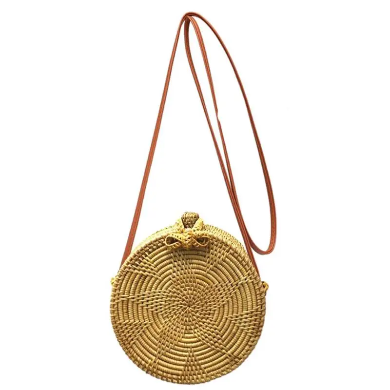 

2019 Bohemian Summer Vintage Retro Rattan Bag Straw Shoulder Crossbody Bag Women Circle Beach Handbag Ladies Messenger Bag Bolsa
