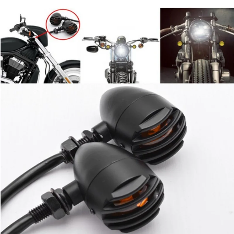 

2x Motorcycle Turn Signal Indicator Light Black Grill Bullet Amber Bulb Motor Turn Signal Lights For H-arley