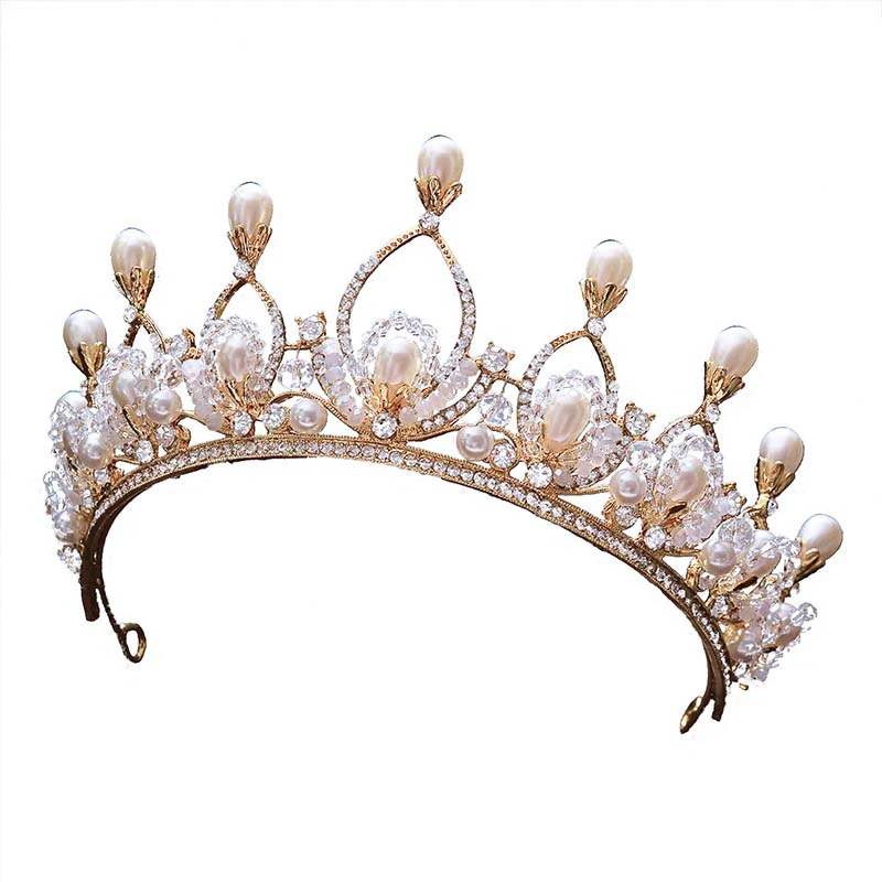 Повязка на голову в стиле барокко, свадебная жемчужная тиара, золотая корона для девочек, свадебные аксессуары для волос, украшения для волос, свадебные украшения, набор больших головных уборов