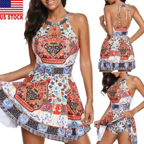 

Plus Size Women One-Piece Swimsuit Swimwear Beachwear Bikini Bathing Dress