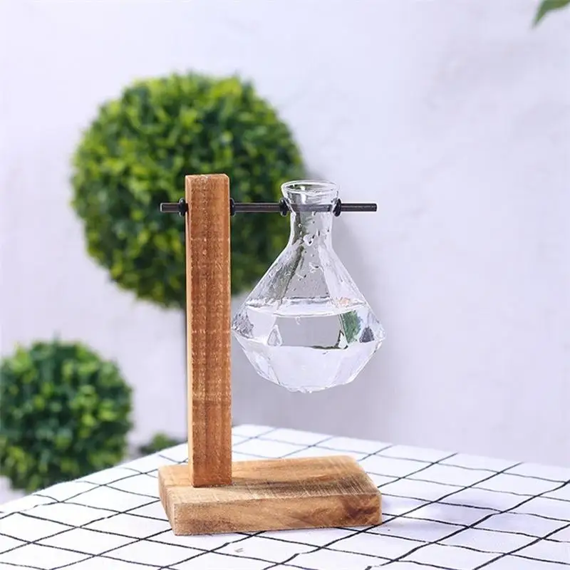 Горячая-необычный, прозрачный водное растение стеклянная ваза с деревянной подставкой настольное украшение цветочный горшок подарок