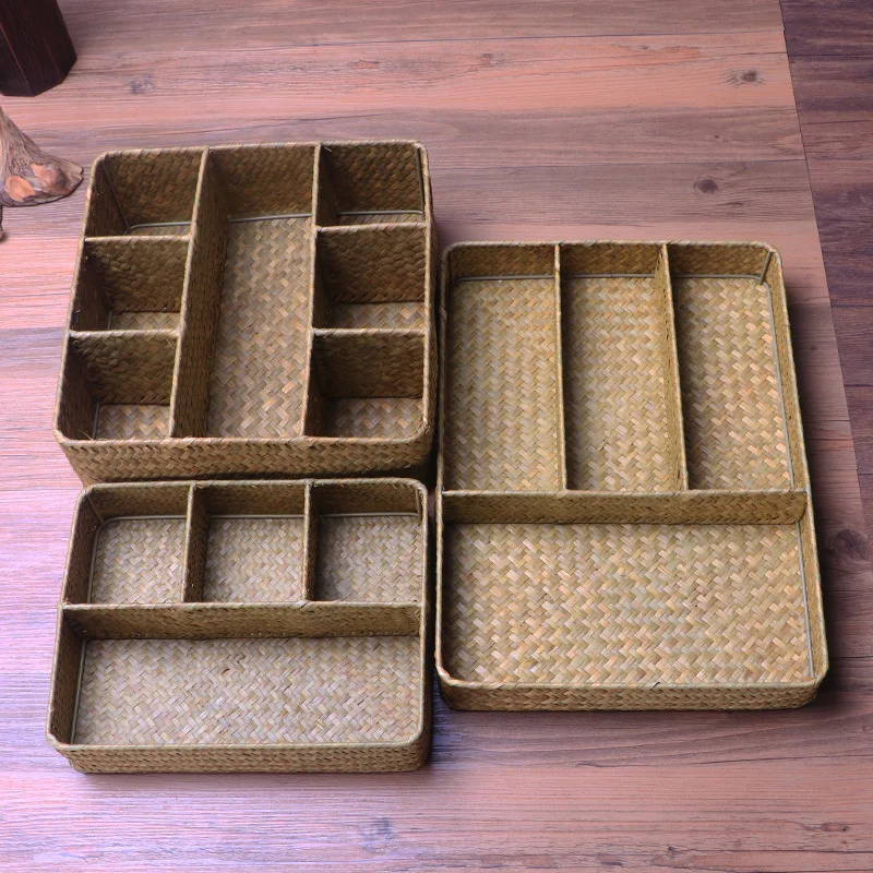 

Handmade Straw Weaving Wicker Storage Organization Bread Basket Box For Fruit Sundries Decorative Kitchen Small Rattan Desk