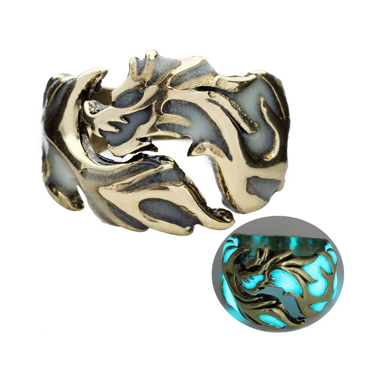 

Fashion Men Boys Adjustable Cool Flying Luminous Dragon Women Ring Vintage Jewelry Club Pub Band Ring