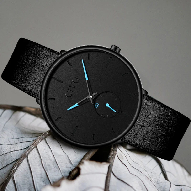 

CIVO Fashion Simple Mens Watch Waterproof Business Wristwatch Ultra Thin Leather Band Quartz Watches Clock Relogio Masculino