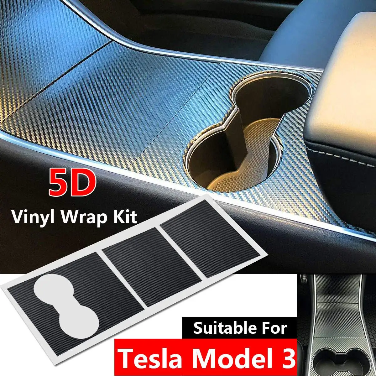 Car Styling Stickers Center Console Wrap Kit Car Auto 5D Carbon Fiber Black Vinyl for Tesla