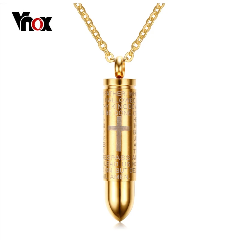 

Vnox Mens Bullet Shaped Necklaces & Pendants Can Be Opened Punk Stainless Steel Cross Necklace for Men Prayer Jewelry
