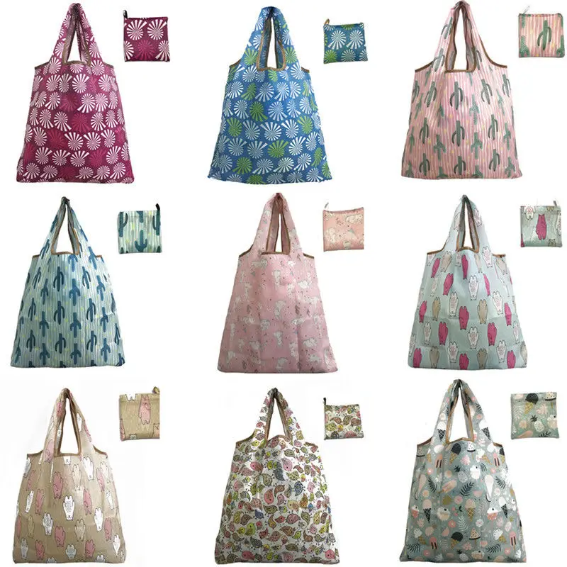 2019 Unisex Foldable Handy Eco-Friendly Shopping Bag Reusable Tote Pouch Recycle Waterproof Storage Handbags Sample Travel Bag