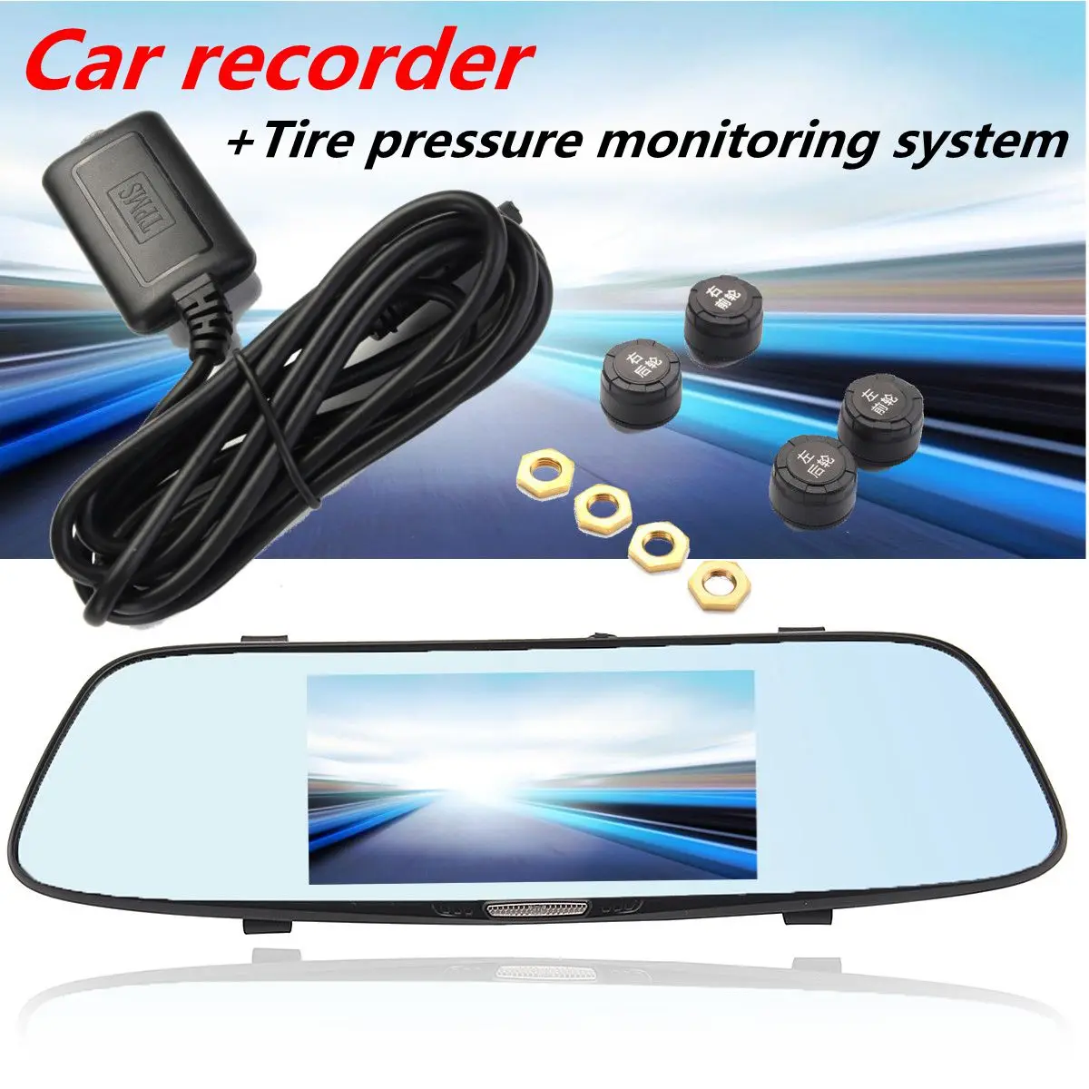 

Car recorder with Tire Pressure Monitoring System 5 Inch 500W1280x720 Rear View Mirror Video Touch Dash Cam Recorder G-Sensor