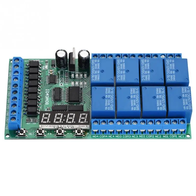 DC 12V 8CH светодиодный Многофункциональный Цифровой Реле времени задержки цикла