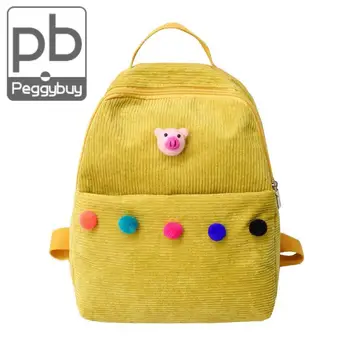 

Cute Multi Ball Cartoon Women Backpacks Preppy Style Corduroy Large Capacity Shoulder Travel School Backpacks