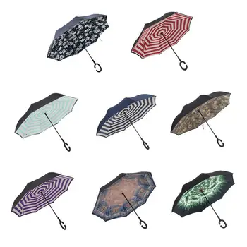 

Windproof Folding Inverted Umbrella Self Stand Upside-Down Rain Protection Car Reverse Umbrellas With C-Shaped Handle