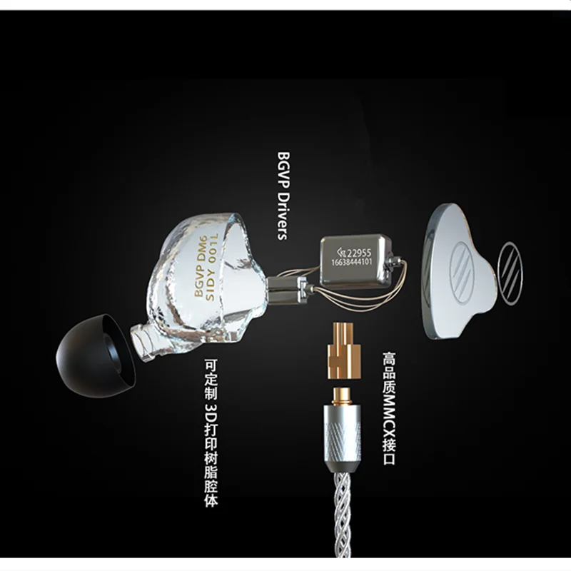 BGVP DM6 Customized Earphone Audiophile HiFi Waterproof Earbuds Monitor In ear 5BA Balanced Armature Earphone MMCX Cable IEM
