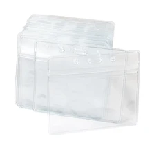 Plastic Horizontal Name Tag Badge ID Card Holders, 50-Piece, Clear