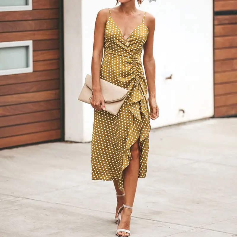 Boho Sexy пляжное платье на бретельках для женщин желтый шик сарафан Глубокий V