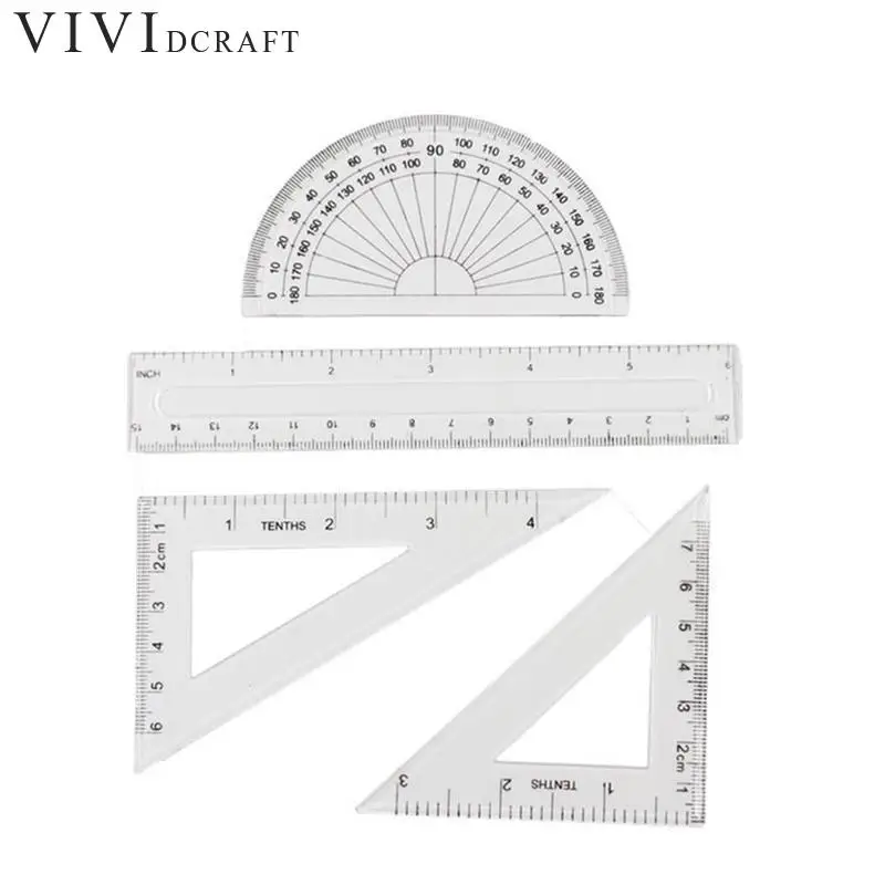

4pcs/set Quality Control Students School Stationery Affordable Student Math Geometry Stationery Ruler Set Squares Protractor