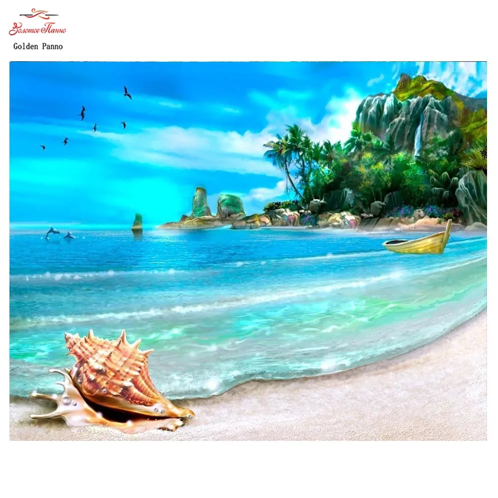 

GOLDEN PANNO 5D DIY diamond painting full square summer marine plant home decoration accessories pearl handmade