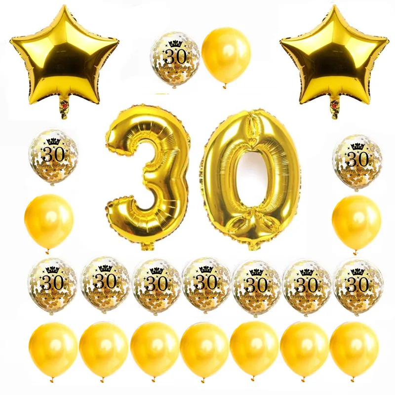 ZLJQ Gold 30th Happy Birthday конфетти-короны воздушные шары Jumbo Number 30 фольгированные для