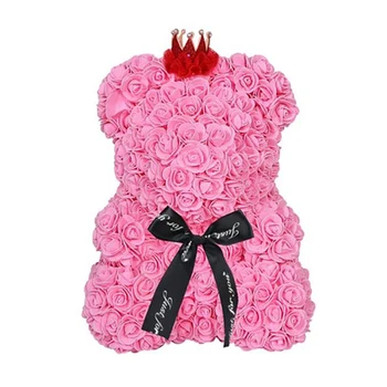 

25Cm Bear Of Roses Flowers Teddy Bear With Crown Wedding Festival Diy Surprise Wedding Gift For Girl Lover