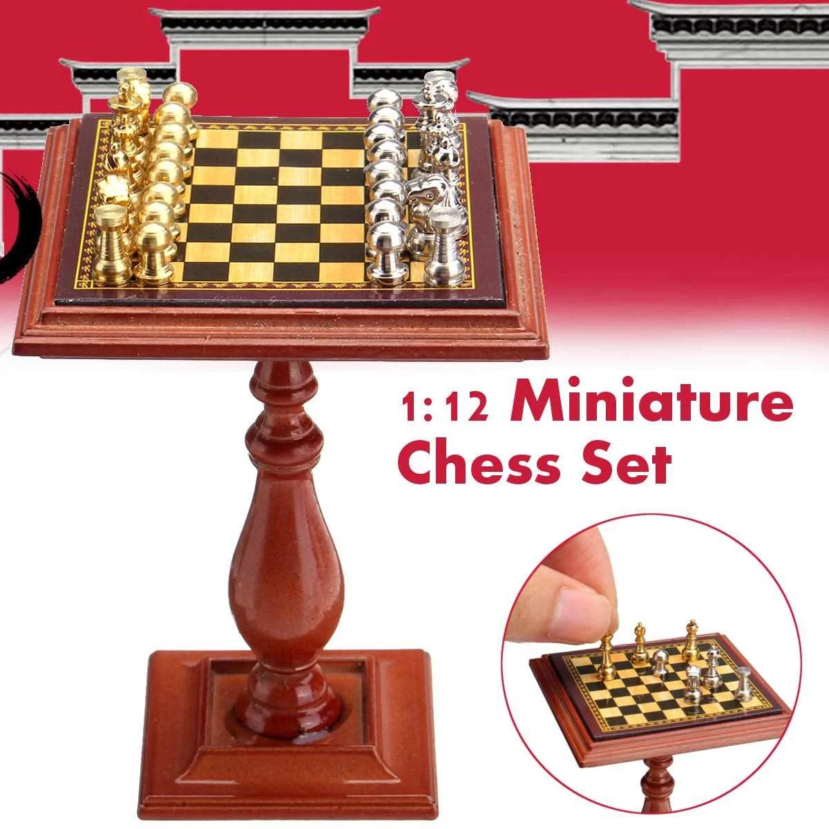 

1:12 Scale Miniature Chess Set With Table Magnet Chess Pieces Entertainment Mini Chess Game Stand Miniature Scene Model Game Toy
