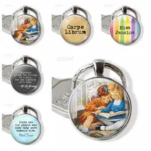 Book Reading key chain Literary Glass Pendant Two Children Reading a Book photo Key Ring, Gift for Book Lover prison pit book two
