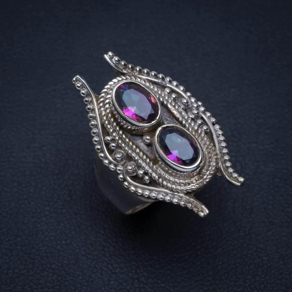 

Natural Mystical Topaz Handmade Unique 925 Sterling Silver Ring 7.25 A4045