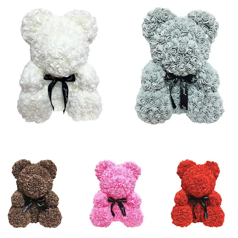 

Creative Romantic Rose Bear Forever Artificial Rose Bear Anniversary Christmas Valentines Gift With String Lights Red Pink White