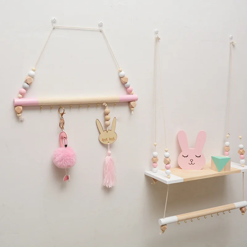 

INS Nordic Wood Key Rack Hook Stick Wall Hang Beads Hanger Child Nursery Room Decoration Clothing Hat Photography Home Craft