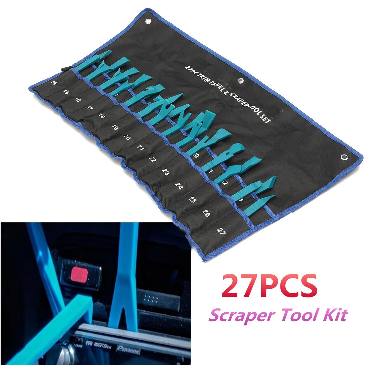 

27 Pcs Plastic Car Auto Door Trim Panel Dashboard Removal Scraper Garage Tool Set Blue