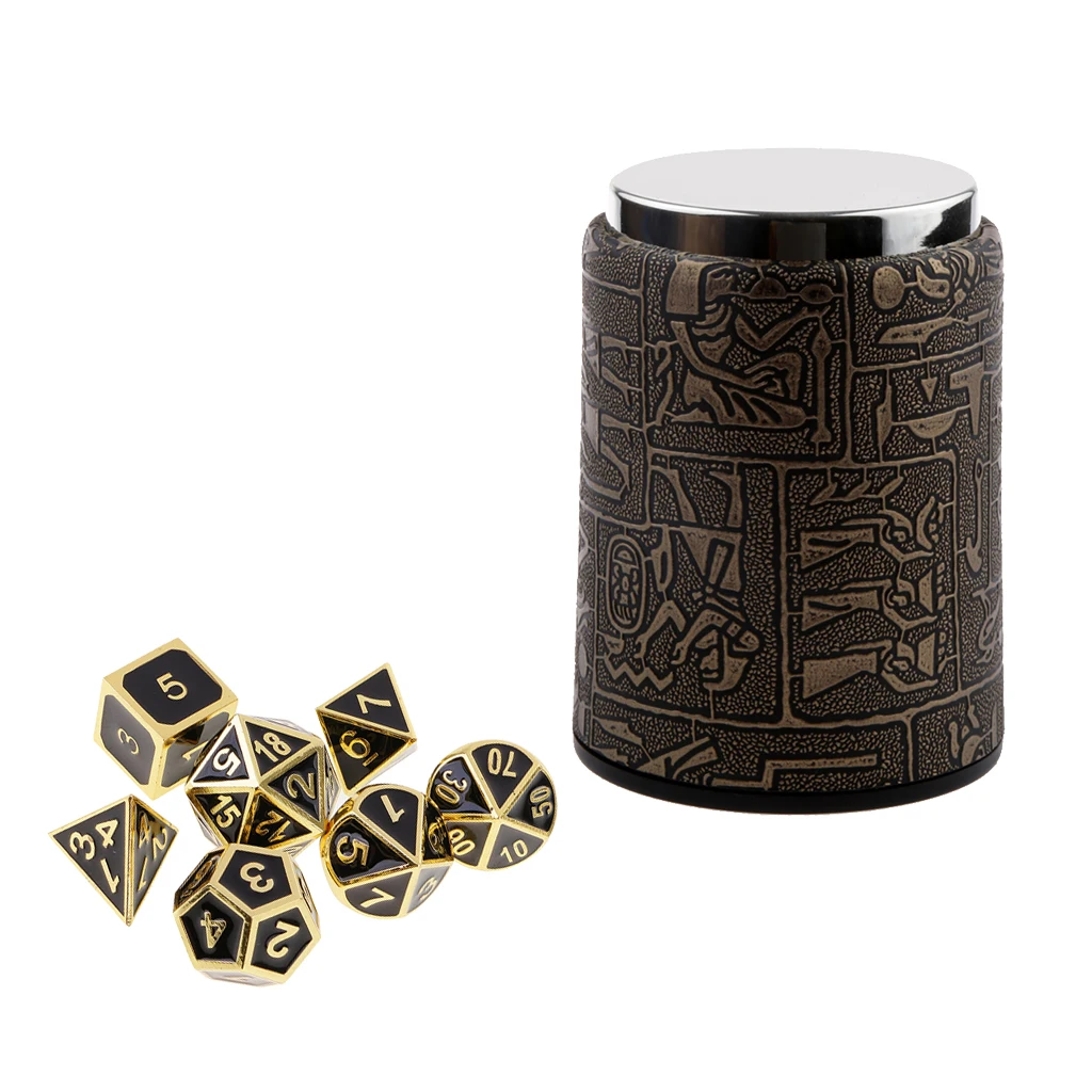 7 набор металлических многогранных костей для подземелий и драконов DND+ Dice Cup Black#1