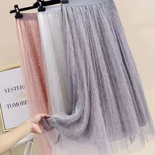 PEONFLY 3 слоя Элегантное Длинное Тюлевая юбка Для женщин Демисезонный Винтаж юбка-пачка женский Высокая Талия плиссированная юбка для девочек