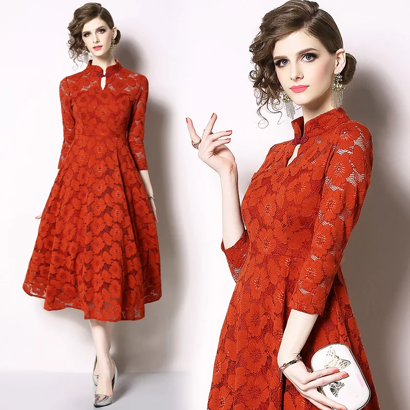 

2019 summer Dresses Women Sexy Hollow Out Mesh Embroidery Dress Lace Runway Designer Dress Women's Quality Robe Femme