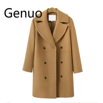

2019 autumn winter Fashion women coats Casual Jackets Long Sleeve Blazer Outwear Female Elegant Wool double breasted Coat