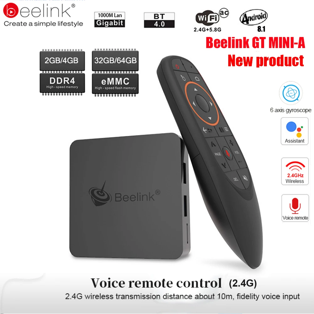 

Beelink GT Mini-A Smart TV Box Android 8.1 Amlogic S905X2 2.4G Voice Remote Netflix 4K HDMI 2.4G 5.8G WiFi 1000Mbps Set-Top Box