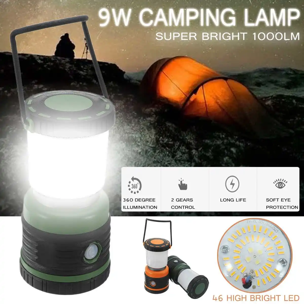

Super Bright LED Portable Lantern 1000lm Tent Lamp Outdoor Camping Hiking Light Dimmable Led Latern Flashlight