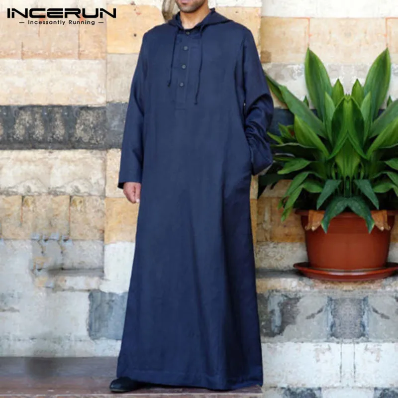 MOUTEN Mens Muslim Long Sleeve Loose Fit Thobe Arab Ramadan Solid Long Shirt