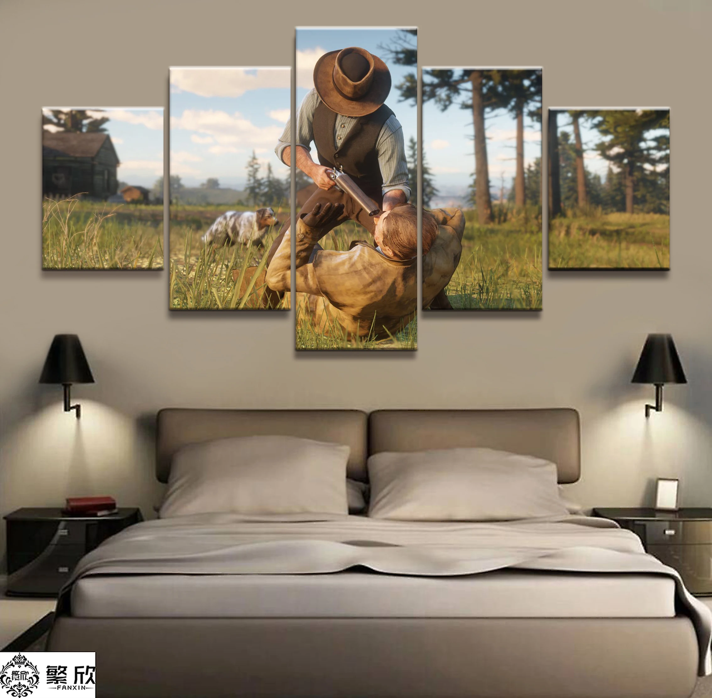 

5 Piece Canvas Poster Video Games Red Dead Redemption 2 Arthur Morgan Gutch's Gang Western Game Wall Painting Home Decor