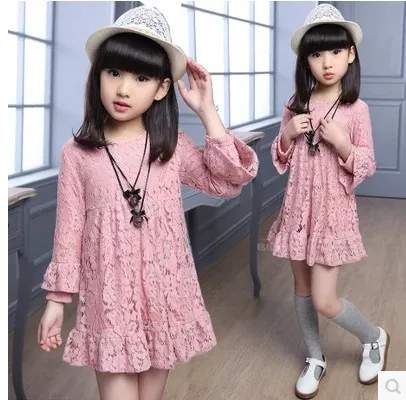 

Girl Spring and Autumn Lace Long Sleeve Dress Little Girl Autumn Princess Dress 4-8-12 Ages