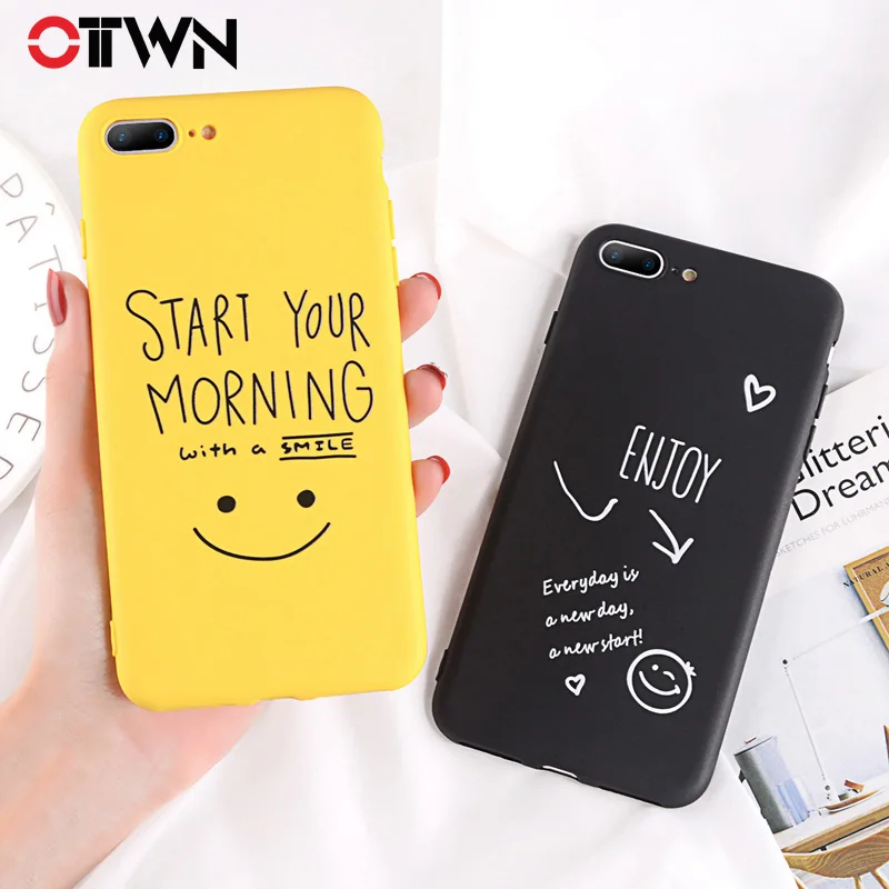 

Ottwn Letter Phone Case For iPhone 6 6s 7 8 Plus X XR XS Max Soft TPU Cover Cute Cartoon Funny Smile Face Cases For iPhone X