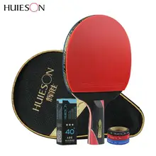 Высокое качество, 5 звезд, углеродное волокно, ракетка для настольного тенниса, двойные прыщи, резиновая ракетка для пинг-понга с мячом для настольного тенниса и сумкой