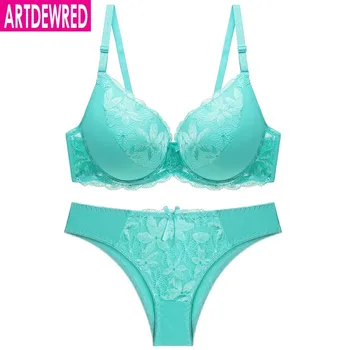 Women Sexy Lace Big Size Bra Set Plus Size Push Up Underwear Set 7 Color Push Up Bra Brief Set C D Cup Brassiere Panty Set