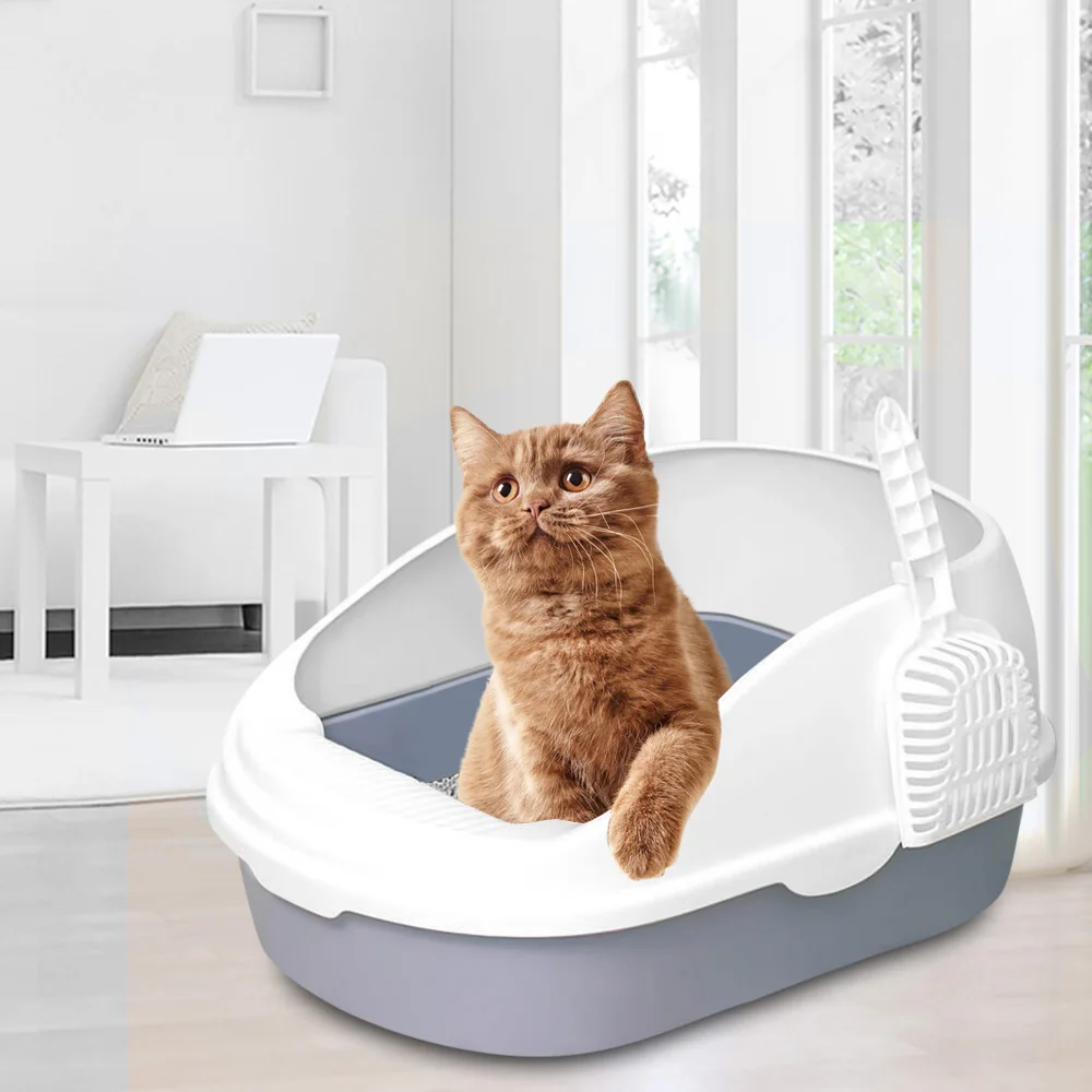 

Portable Clean Cat Litter Box Training Bedpans Open Top Large Cat Sand Litter Box Cat Toilet Trainer with Scoop Cat Litter Boxes