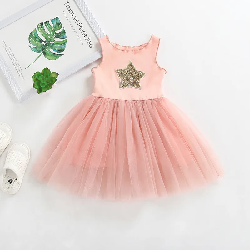 

Elegant Girl Star Embroidered Dress Sequin Sleeveless Cute Girl Wedding And Christmas Princess Dress Baby Girl Clothes Vestido