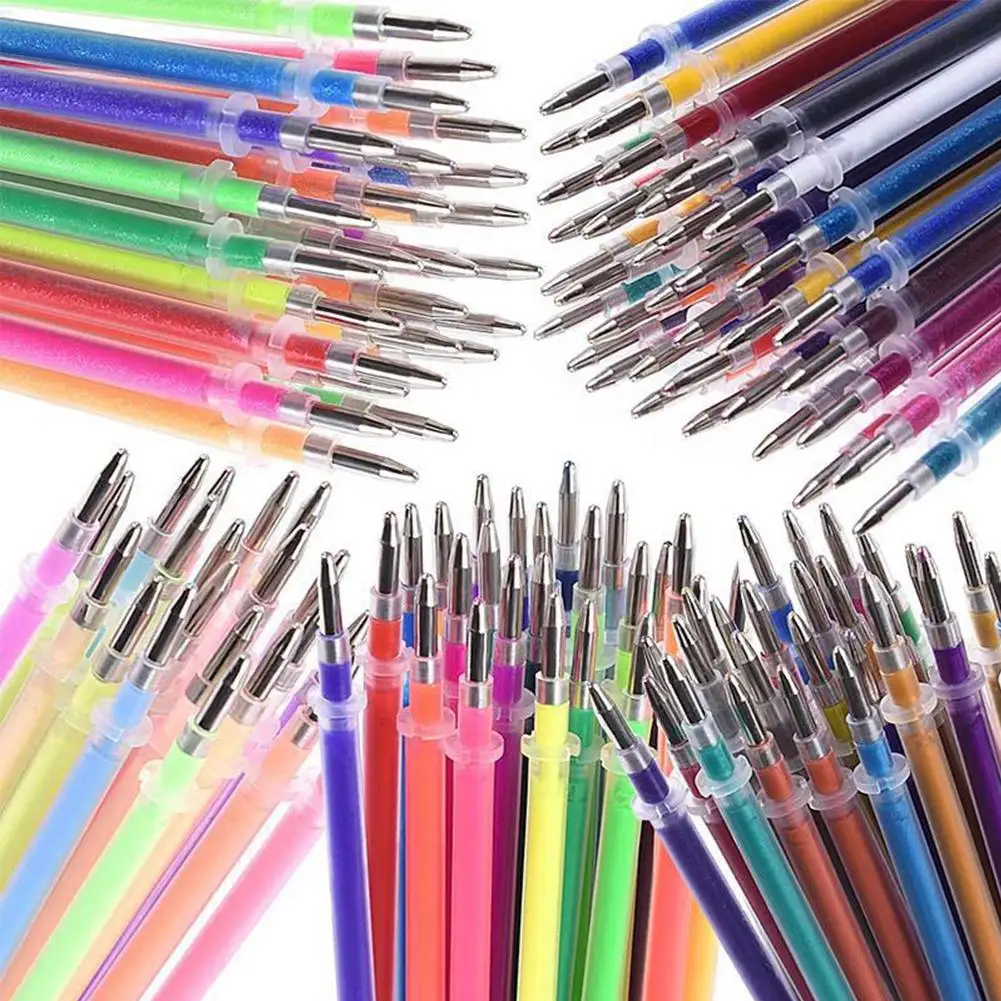 

12PCS Colorful Pen Refills Fluorescent Glitter Pen Replacement Refill Mark Gel Pen Office School Stationery Supplies r20