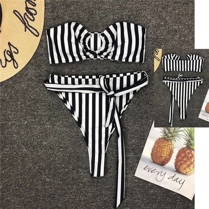 Bikini Mujer Striped Women Swimsuit Brazilian Swimwear Set Two Piece Bathing Suit Women Beachwear Swimwear Bandeau Bikini Set