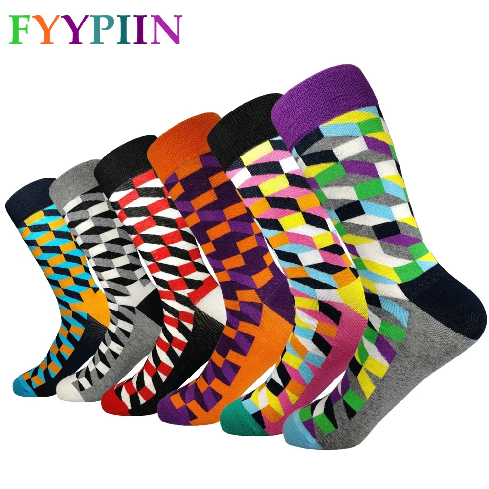 

2019 Direct Selling Mens Socks Men's Socks Casual New Standard Extended Version Fashion Male Gradient Mesh Happy Cotton 6 Pairs