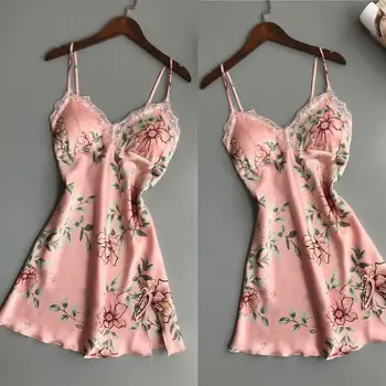 

Women Sexy Lingerie Silk Lace Ladies Women Floral Satin Silk Nightdress Lingerie Sleepwear Nightgowns