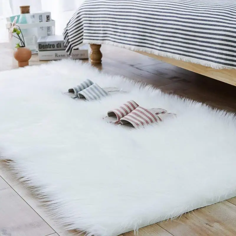 Белые Шерстяные прикроватные ковры для спальни, имитация шерсти, коврики с плавающим окном, длинные волосы, коврики для гостиной, оконные коврики для детской