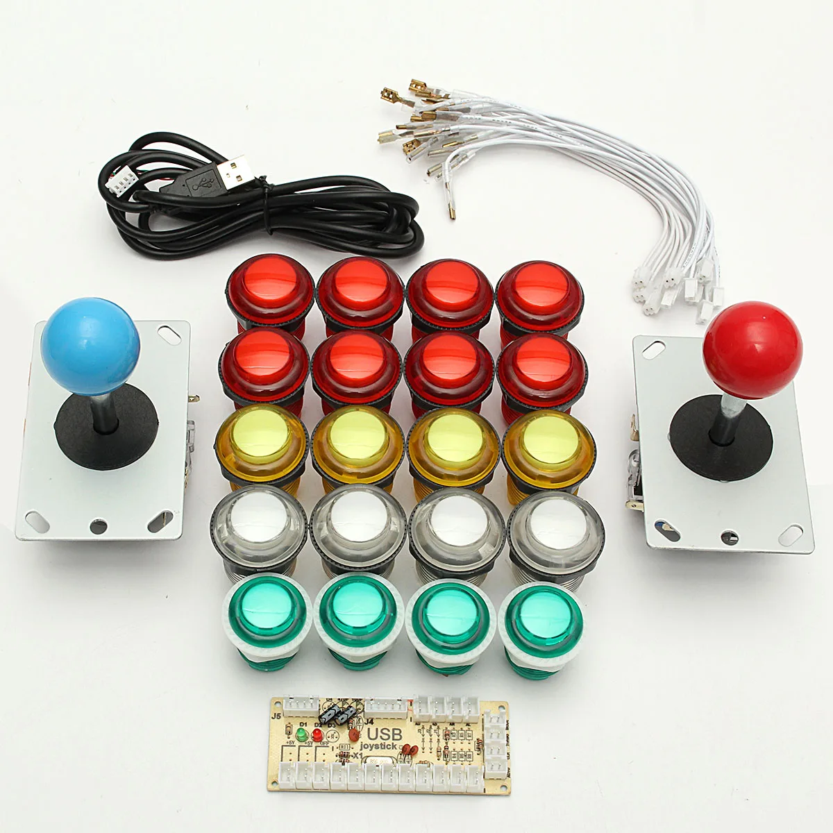 

USB Dual Player Encoder Boards 8 Way Joysticks LED Illuminated Buttons PC Arcade Games DIY Kit Games Accessories Set Control