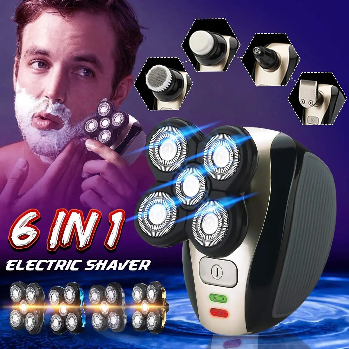 

5-in-1 Compact Electric 5-Head Bald Head Shaver EU Standard Rechargeable Bald Hair Clipper IPX7 Mini Trimmer Portable Razors