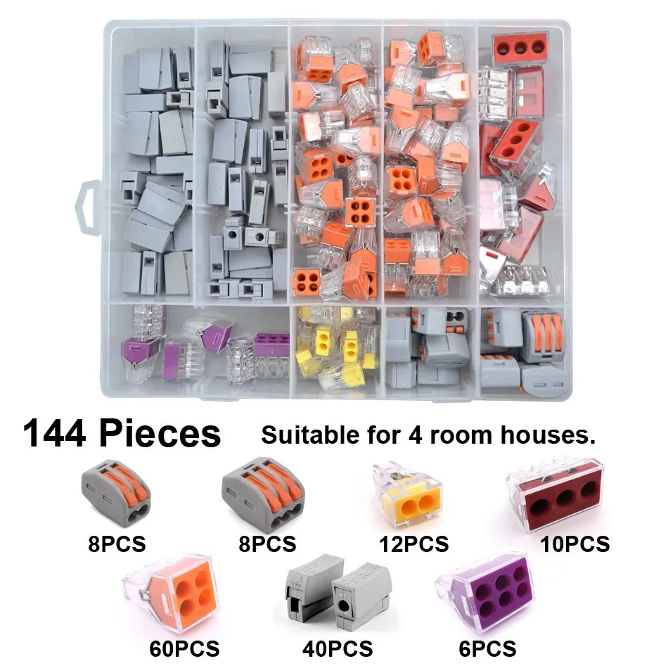144 قطع WAGO مجموعة موصل جميلة مربع نماذج سلك الأسلاك موصل محطات كتلة 4 غرفة منزل كهربائي الديكور